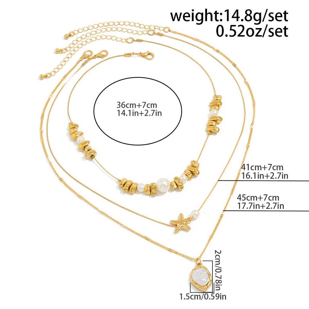 Salircon 3Pcs/Set Exquisite Irregular Imitation Pearl Starfish Pendant Necklace Women Trendy Clavicle Chain Summer Beach Jewelry