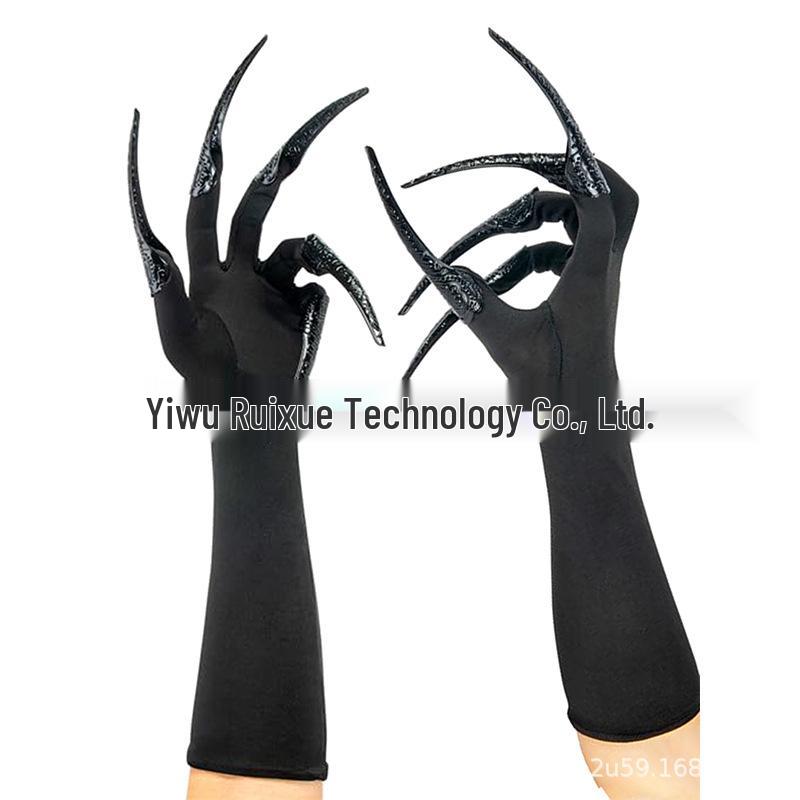 Czarne Pazury Rękawiczki Halloween & Pierścionki na Paznokcie Kota - Styl Wampirzy, Wiedźmiński, Demoniczny, Kruczy