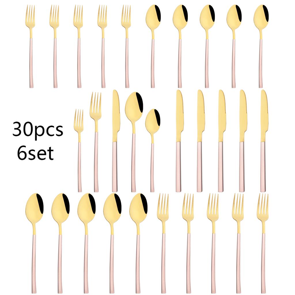 30pcs White Gold Cutlery Set Stainless Steel Dinnerware Set Knife Fork Spoon Tableware Set Western Dessert Fork Spoon Flatware