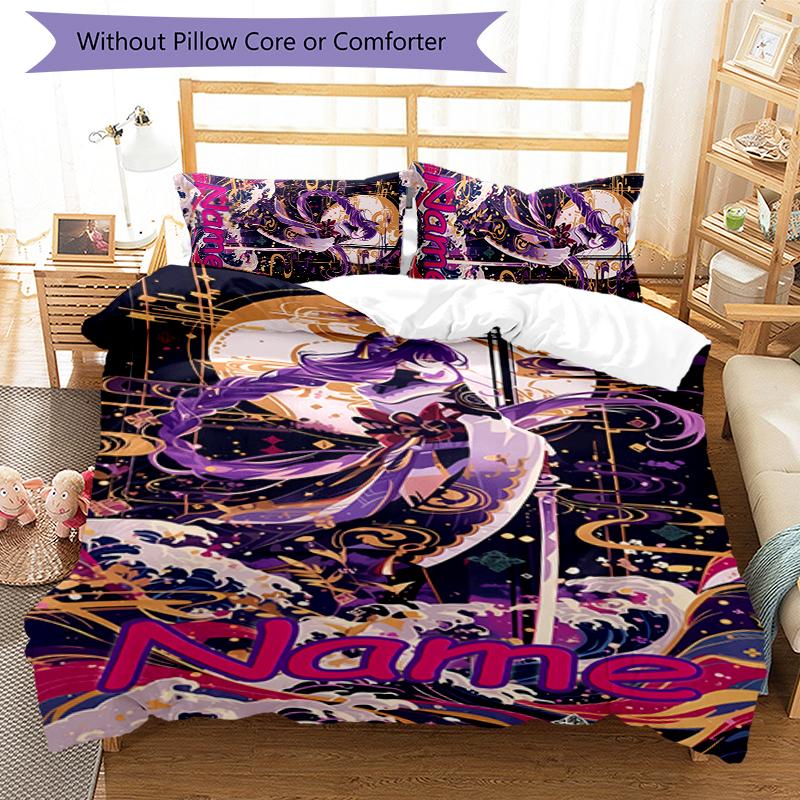 3pcs Custom Name Cartoon Genshin Impact Balzebub Bedding Set Duvet Cover Closure Includes 1 Duvet Cover & 2 Pillowcases for All Seasons Bedroom Decor