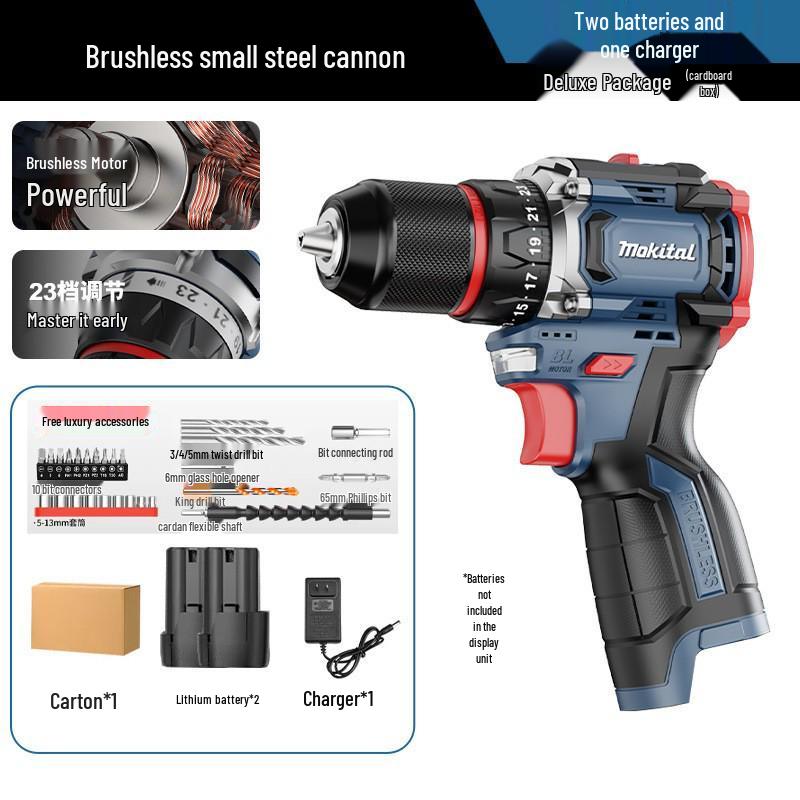 Brushless Electric Drill & Screwdriver with Double Speed & Lithium Battery