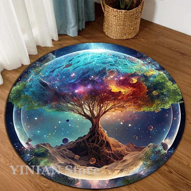 3D Viking Yggdrasil Tree of Life Area Rug Round Carpet Rugs for Living Room Bedroom Sofa Decoration Kids Play Non-slip Floor Mat