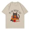 I Am An Indoor Cat Book Design T Shirts Unisex Women Cat T-shirt Round Neck Short Sleeve Trendy Tee Shirt Streetwear Tops