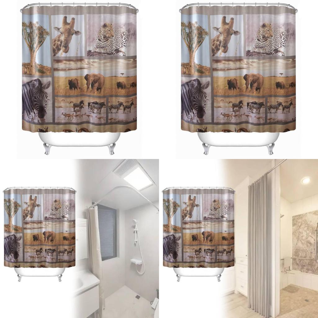 Animal Shower Curtain Peva Waterproof Bathroom Divider For Home Use