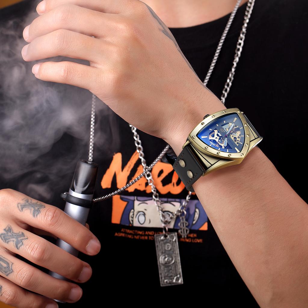 Fashionable Men's Watch Triangle Hollowed Out Luminous Fully Automatic Mechanical Movement Mechanical Watches Reloj Automático