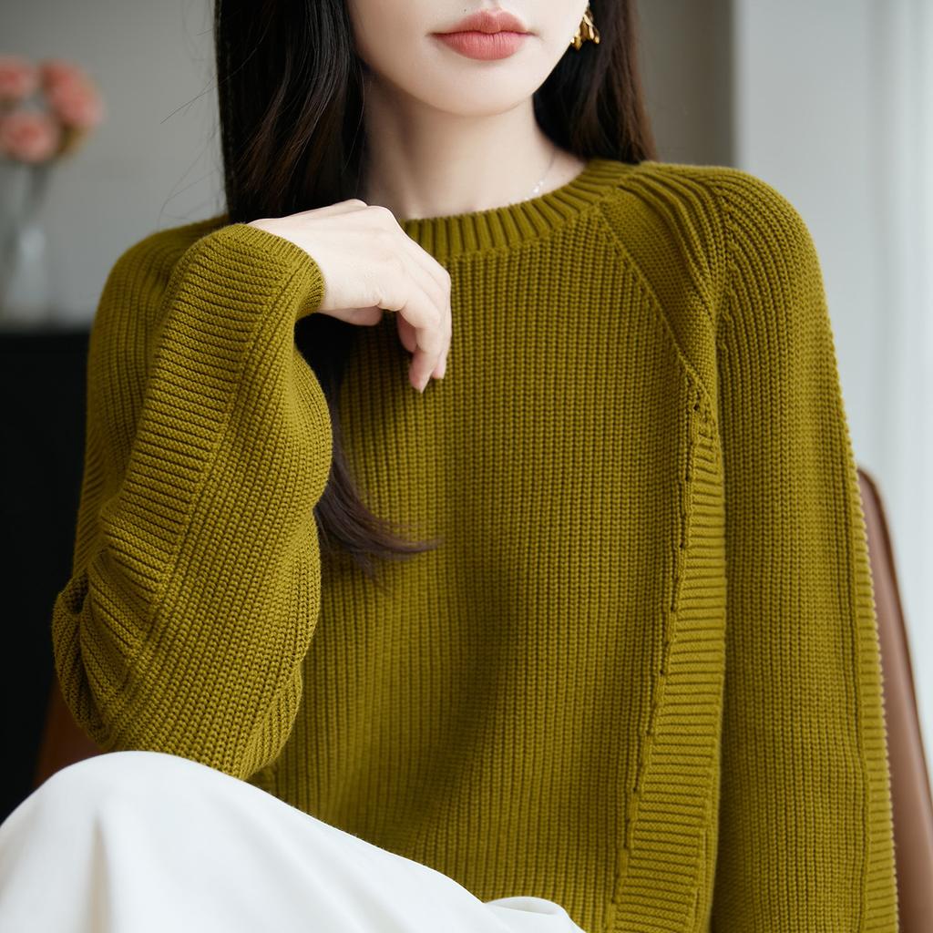 Rundhals-Pullover, Damen-Pullover Strickpullover, Herbst- und Winter schulterfrei Basisschicht, Langarm-Oberteil