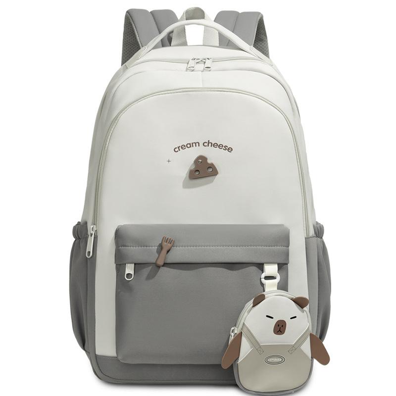 Women's Solid Color Backpack Student Large Capacity Schoolbag Commuter Backpack