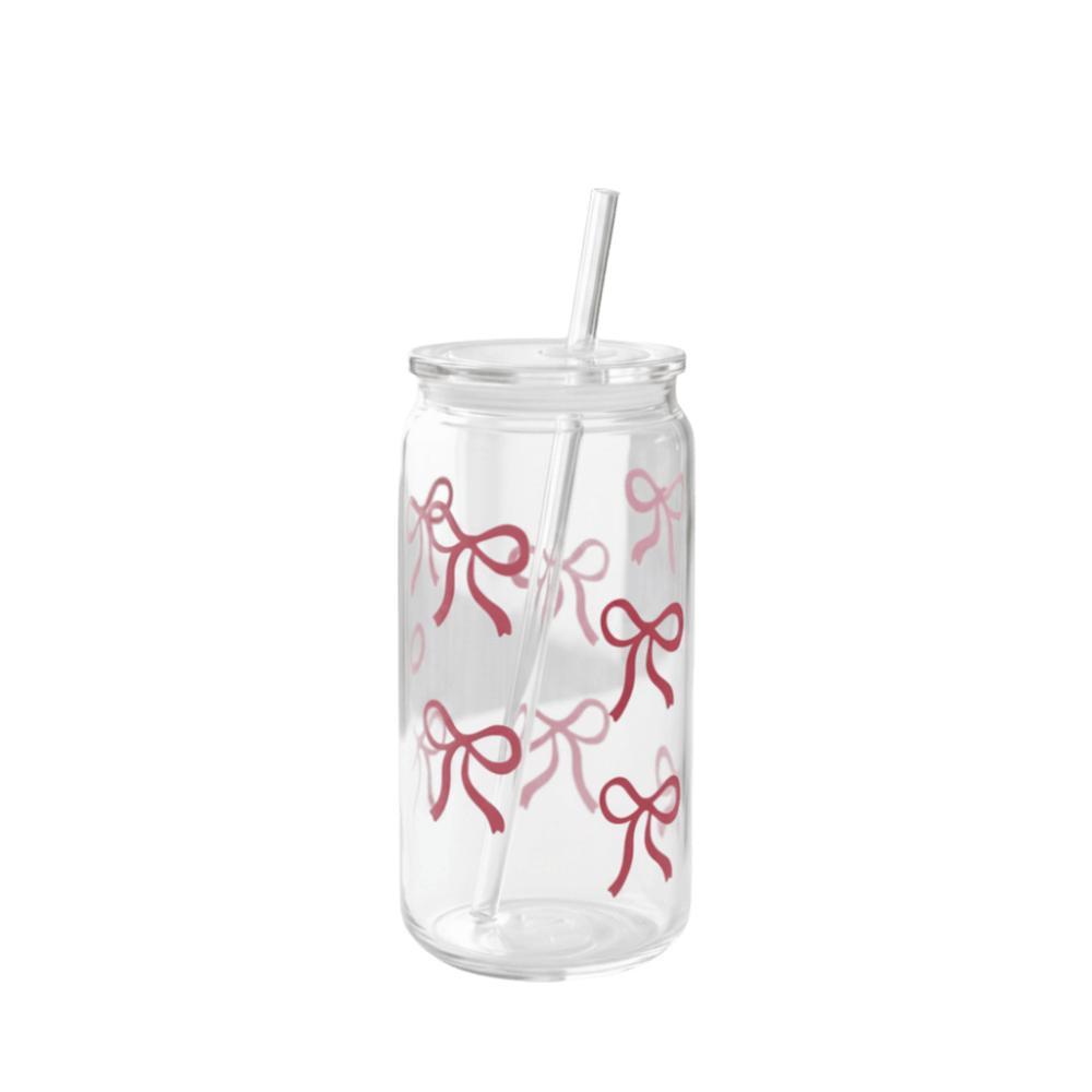 Large Capacity Bow Cup With Lids Milk Tea Cup Cute Clear Straw Cup Student