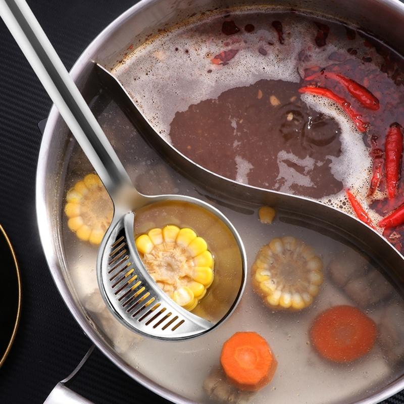Multifunctional 304 Nonrust Steel Soup Ladles With Hanging Hook And Strainer For Cooking And Serving