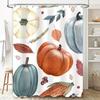 Farmhouse Autumn Shower Curtain Set: Pumpkin Gourd Watercolor Bath Decor Vivid Colors + 18 Hooks (36x72in)