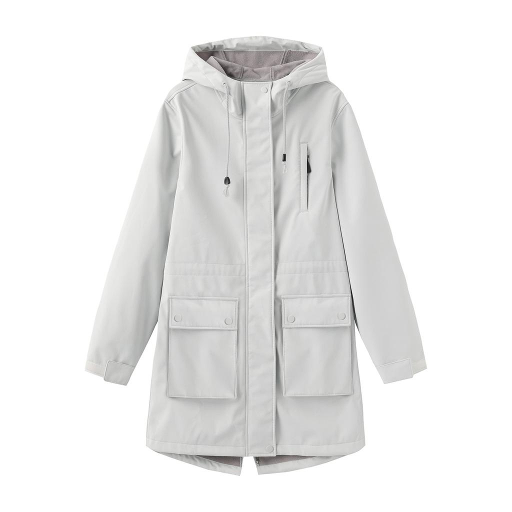 Women's Fashionable Casual Solid Color Long Sleeved Pocket Jacket Hooded Coat Windbreaker