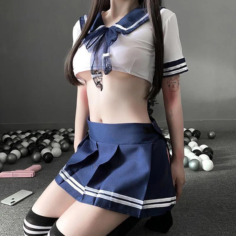 Women Sexy Cosplay Lingerie Student Uniform Anime School Girl Erotic Costume Dress Women Miniskirt Outfit Short Top Sex Clothes