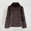 Womens Coffee Leopard Faux Fur Coat Square Neck Long Sleeve Casual Outerwear
