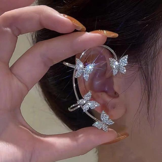 Silver Plated Metal Leaf Butterfly Clip Earrings for Women Ear Clips  Sparkling Zircon Ear Cuff Fashion Jewelry