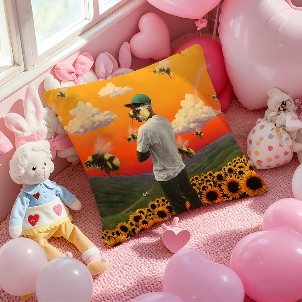 Rapper T-Tyler the Creator Cushion Cover Pattern Printed Pillowcase for Living Room Sofa Cushion Cover & Bedroom Decor