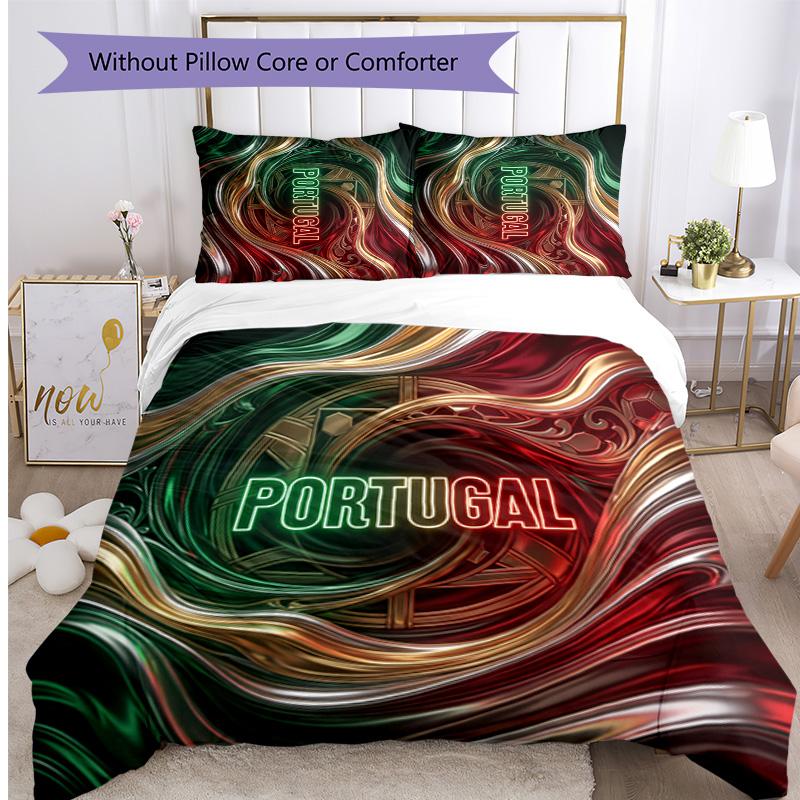 Set Biancheria da Letto Stampata Calcio Portogallo 3 Pezzi Set Copriletto Traspirante Accogliente come Regalo per la Casa Nuova o per le Feste