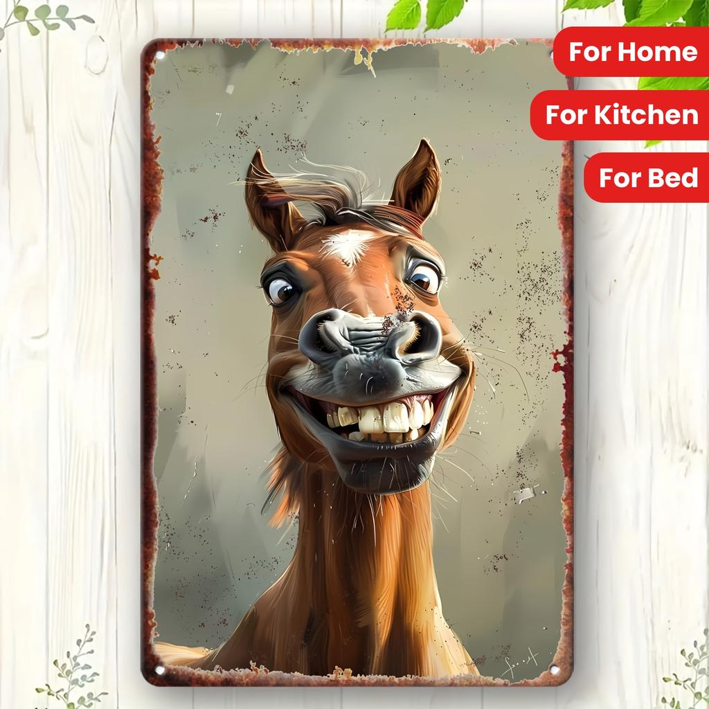 Vintage Bohemian Metal Wall Hanging Sign x Inch Funny Horse Face Decorative Plaque for Home Kitchen Cafe Bar Farmhous