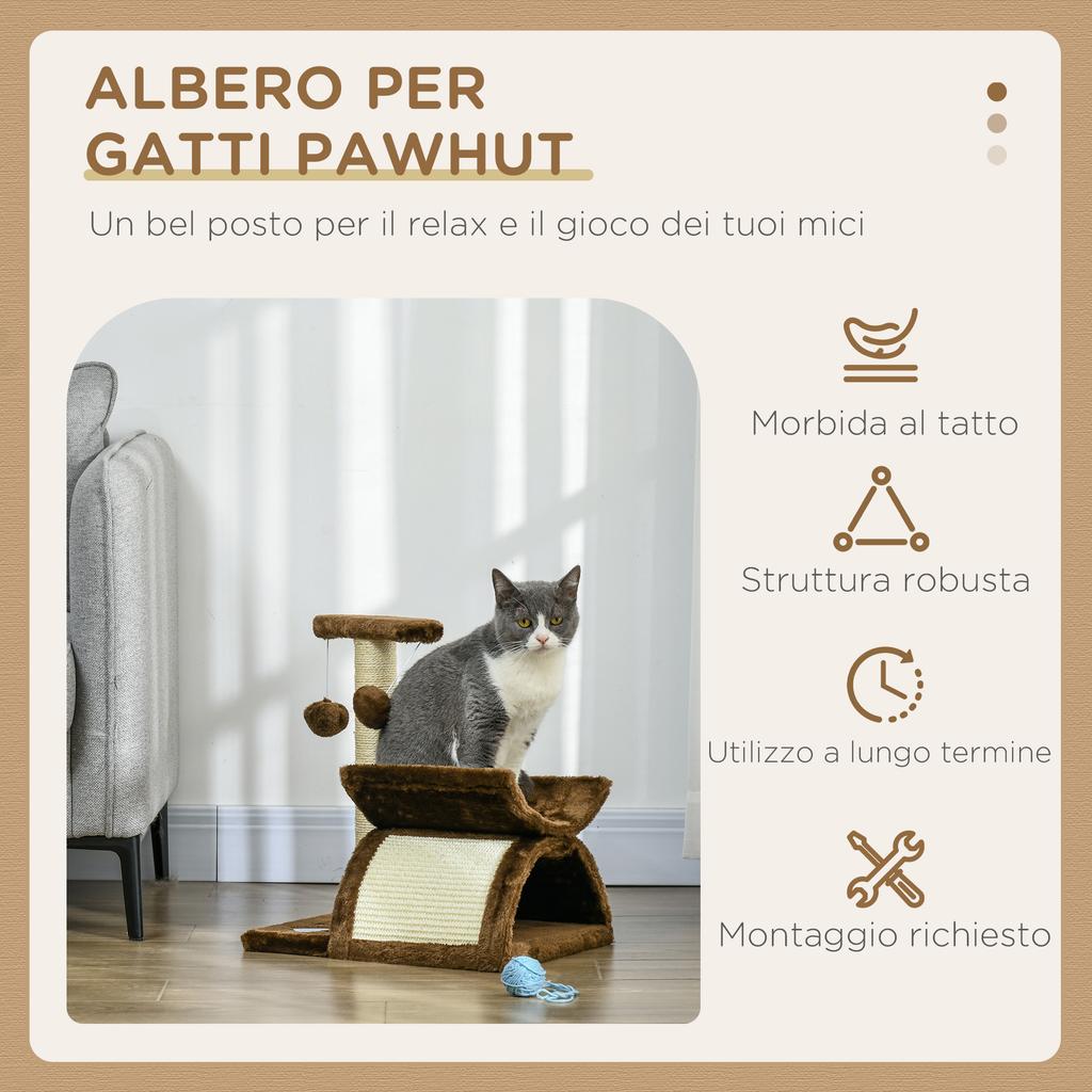 Cat Scratching Post, Cat Tree, Cat Toy, with Bed, 2 Hanging Balls in Natural Sisal, Height 43cm