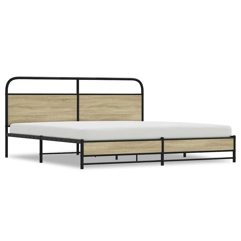 Metal Bed Frame without Mattress Sonoma Oak Finish 180 x 200 cm