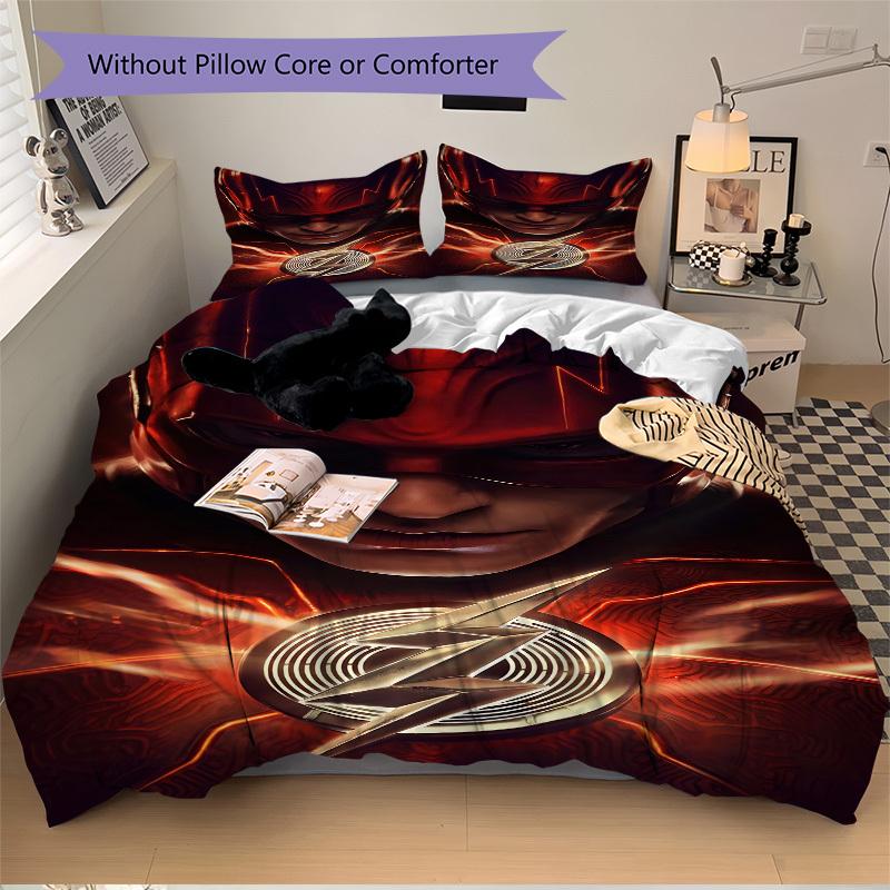 3pcs Flash Symbol Duvet Cover Set, 1 Duvet Cover + 2 Pillowcases (No Insert), High-Definition Print for All Seasons,Durable yy251103064