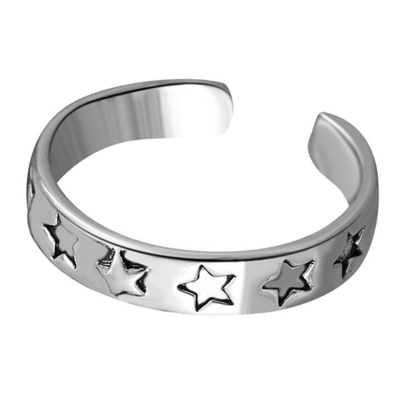 Silver Color Stars Rings Vintage Gothic Ring for Men Women Fashion Star Open Adjustable Ring Y2k Jewelry Gift