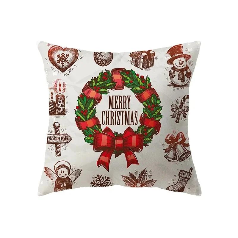 Federa Cuscino Stampata Babbo Natale Buon Natale Decorazione Casa Soggiorno Divano Cuscino Quadrato