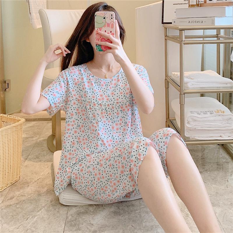 1011 Spring and Autumn Short Sleeve New Printed Pajama Set Summer Thin Sweet Floral Loose Loungewear