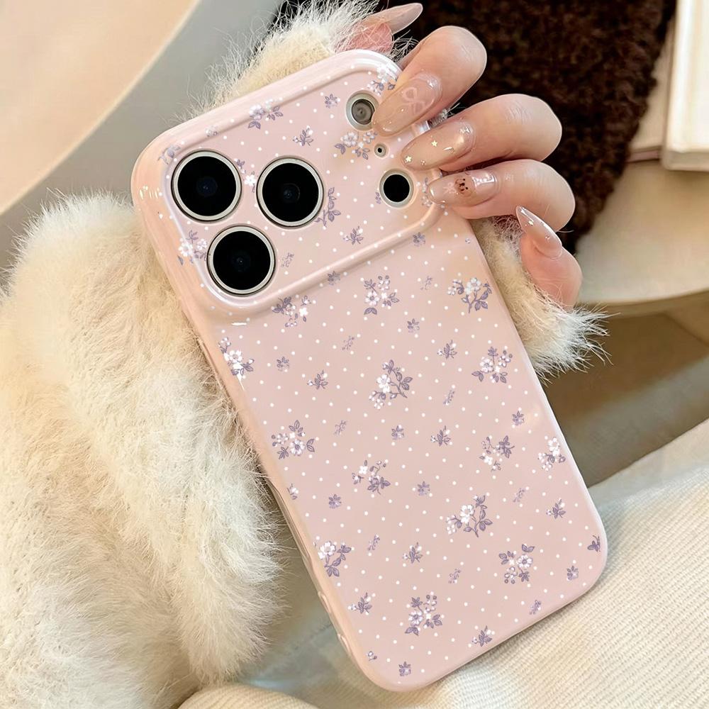 Floral Korean Silicone Phone Case For iPhone 17 Pro 16 11 13 12 15 14 Pro Max Cream Pink Little Flower Cover Lens Protection