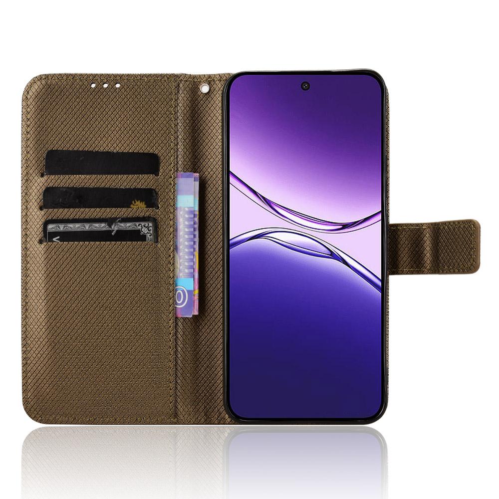 

For Oppo F29 5G/A5 5G Case PU Leather Diamond Texture Wallet Phone Cover Brown