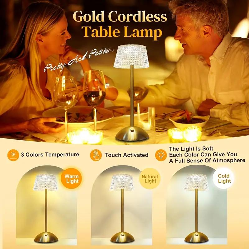 Crystal Decorative Desk Lamp with Adjustable Three Color USB Charging Suitable for Bedroom and Living Room Decoration
