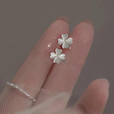 Surgical Simple Silver Four-Leaf Clover Earring Ball Earrings S925