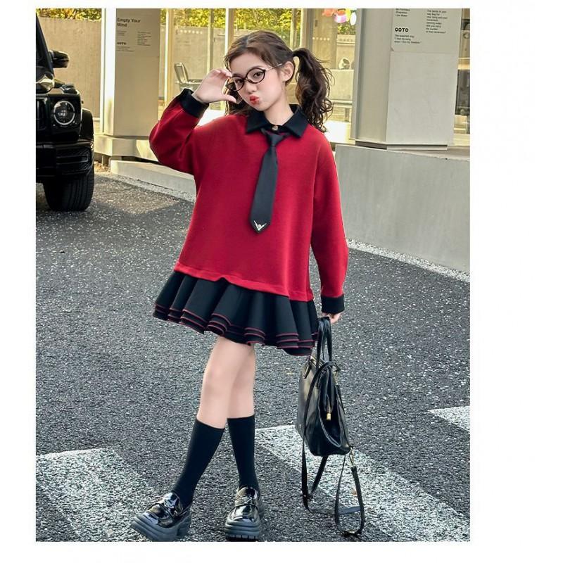 Girls Dresses Kids Long Sleeve Turn-down Collar Princess Dress Fashion Casual