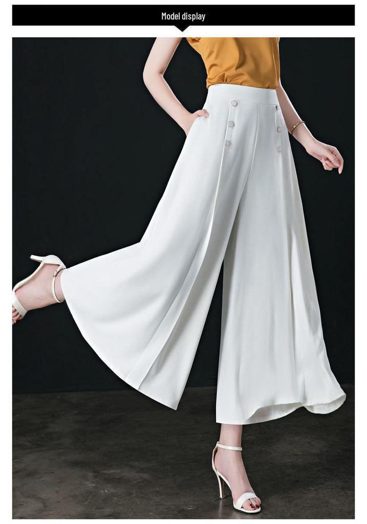 Plus Size Women's Wide Leg Pants - 2024 Spring/Summer High Waist, Loose Fit, Middle-aged Mom Style Skirt Pants, Casual Wear