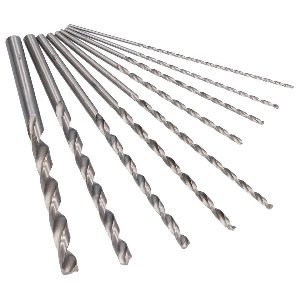 9Pcs Twist Drill Bit Extra Long High Speed Steel Drilling Tool Set Kit for Plastic Wood