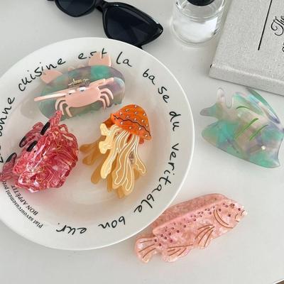 Sweet Crab Fish Hair Claw Acetic Acid Geometry Shark Clip Ocean Animal Hair Clip  Travel