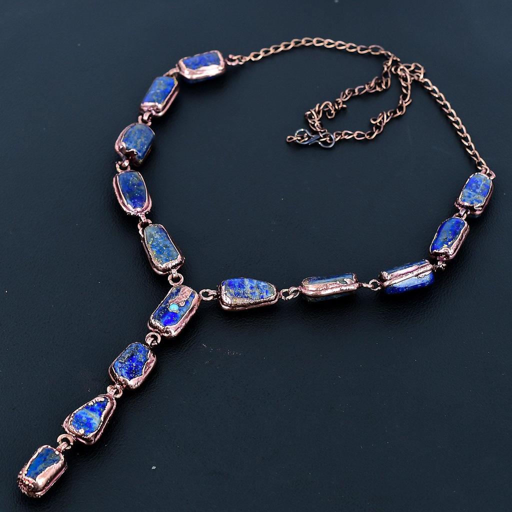 Lapis Lazuli Necklace Handmade Jewelry, Copper Electroformed Necklace Designer Gemstone Jewelry Adjustable Chain Necklace Gift For Mom