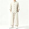 Men Chinese Style Retro Stand Collar Shirt And Pants Casual Two Piece Set