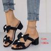 Mode Sommer Damen Schuhe Dicke Absatz Sandalen Damen Mode Spitzschuh Schmetterlingsknoten Anti-Rutsch Hausschuhe Sandalias De Mujer Größe 36