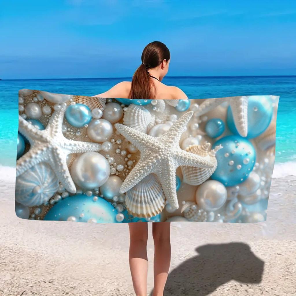 Luxury Underwater Bead Conch Texture Pattern Large Absorbent Pool Towel for Ladies Pool Party and Beach Daily Leisure