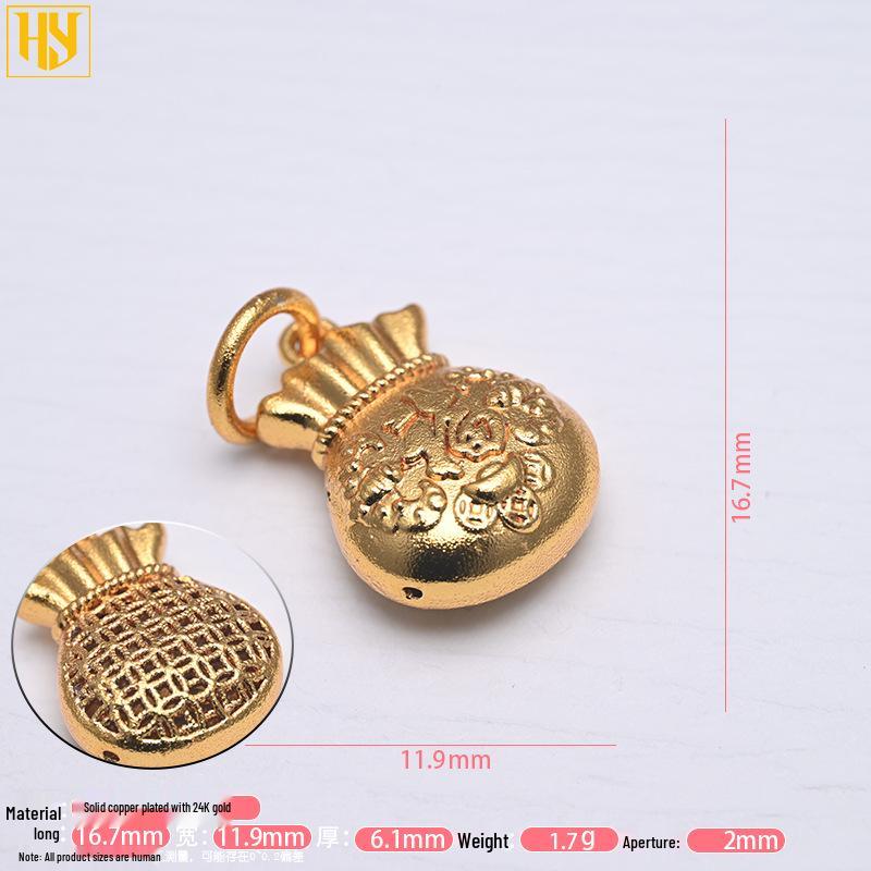 24k Gold-Plated Filigree Lucky Bag Charm Pendant for DIY Jewelry