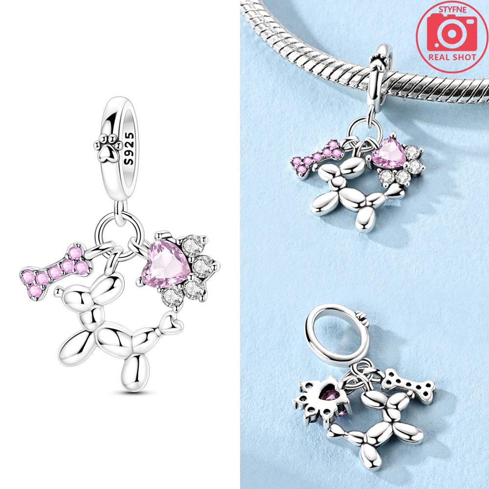Pendentif Authentique en Cuivre Chat Ballon Rose Chien Animal Dauphin Perle Cœur Compatible Avec Bracelets Femmes Cadeau Saint-Valentin Bijoux
