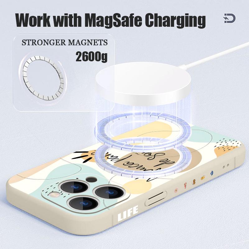 Magnetic For Magsafe Case For iPhone 17 Pro Max Line Flowers Print Soft Silicone Phone Back Cover For iPhone 16 15 14 13 Pro Max 16e 17e
