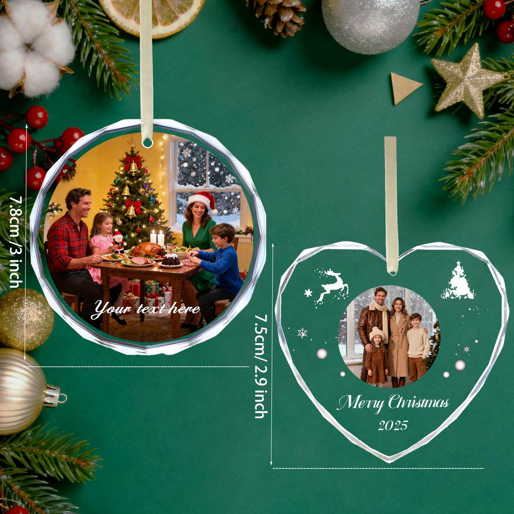 Personalized Christmas Ornament ,Custom Photo Crystal Pendant, Unique Christmas Gift For Couples,Family Home Xmas Tree Decor
