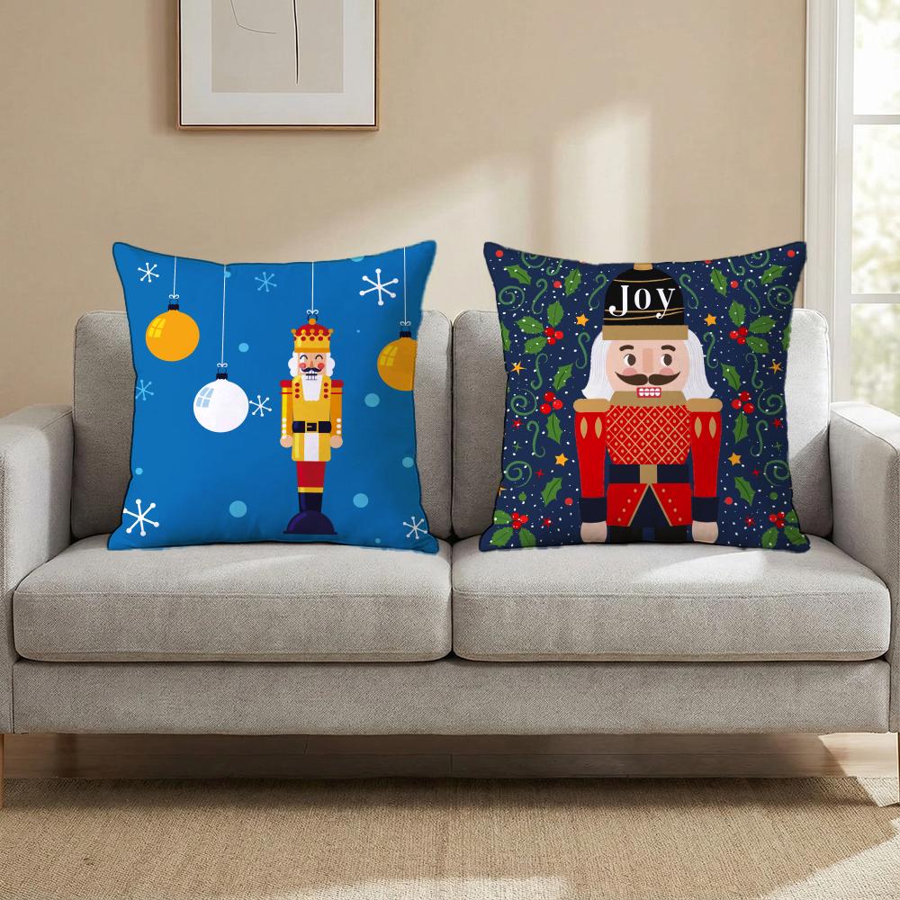 Nordic Nutcracker Soldier Toy Cushion Cover Multi-Scene Pillow Cover for Home & Car - Reversible, Soft & Durable for Daily Use