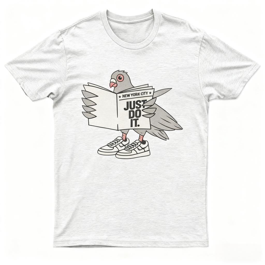 New Pigeon Just Do It NYC Funny Streetwear Sneaker Joke Friends T-Shirt 100% Cotton Round Neck Short Sleeve Unisex Loose Tee