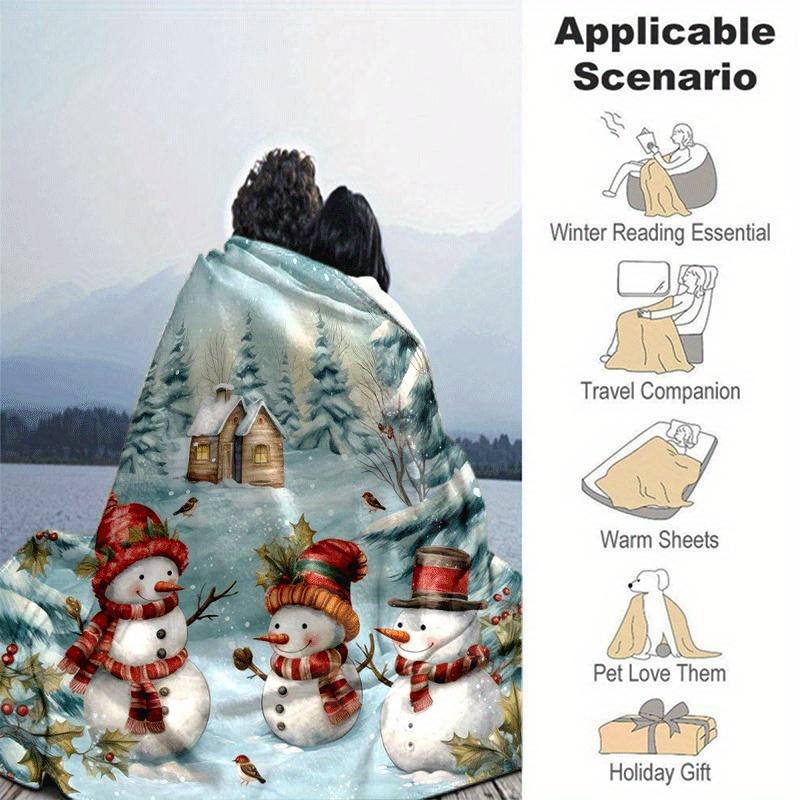 1pc Christmas Snowman Printing Lightweight Flannel Blanket, Comfortable and Warm Blanket, for Camping Sofa Bed and Couch Office, Gift