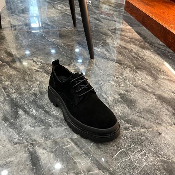 2025 Men's Black British Style Suede Leather Shoes - Height Boosting, Casual Work, Autumn/Winter Collection