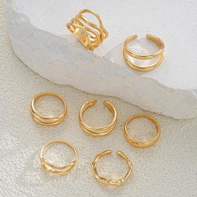 7Pcs/Set Irregular Geometric Metal Rings for Men Women Temperament Simplicity Gold Color Opening Rings Party Jewelry Accessories