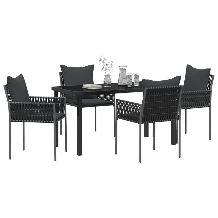 VidaXL Ensemble de salle à manger de jardin 5 pièces avec coussins noirs en poly rattan 3379102