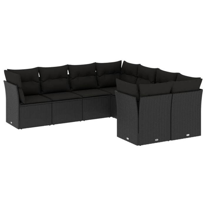 VidaXL Garden Lounge Set 8 Pcs with Cushions Black Braided Resin 3218585